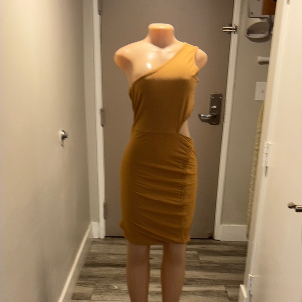 Elegant Tan One Shoulder Dress